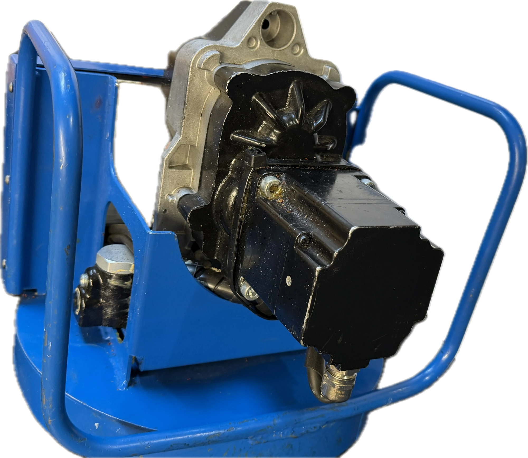 Windlube blue assembly with the Graco CDS pump mounted between the grab handles